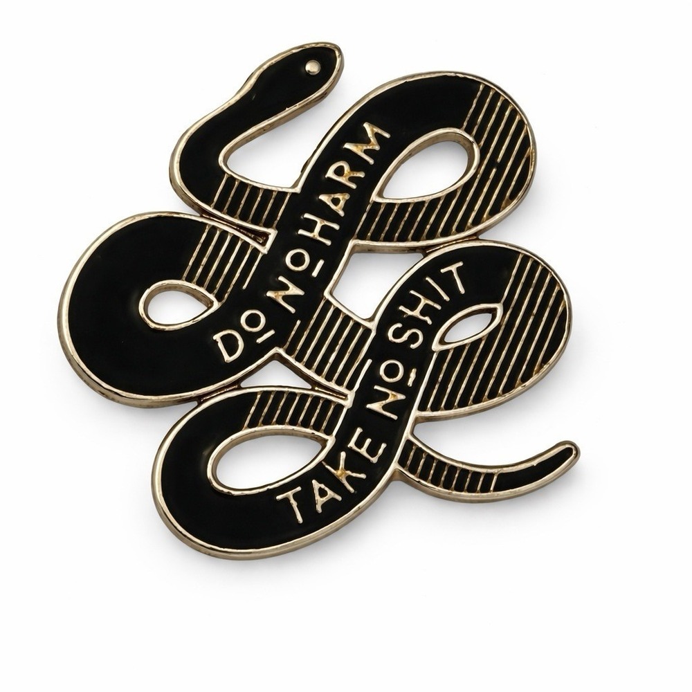 Vintage Enamel Pin Brooch No Harm Take No S—t Black Gold Statement Curse